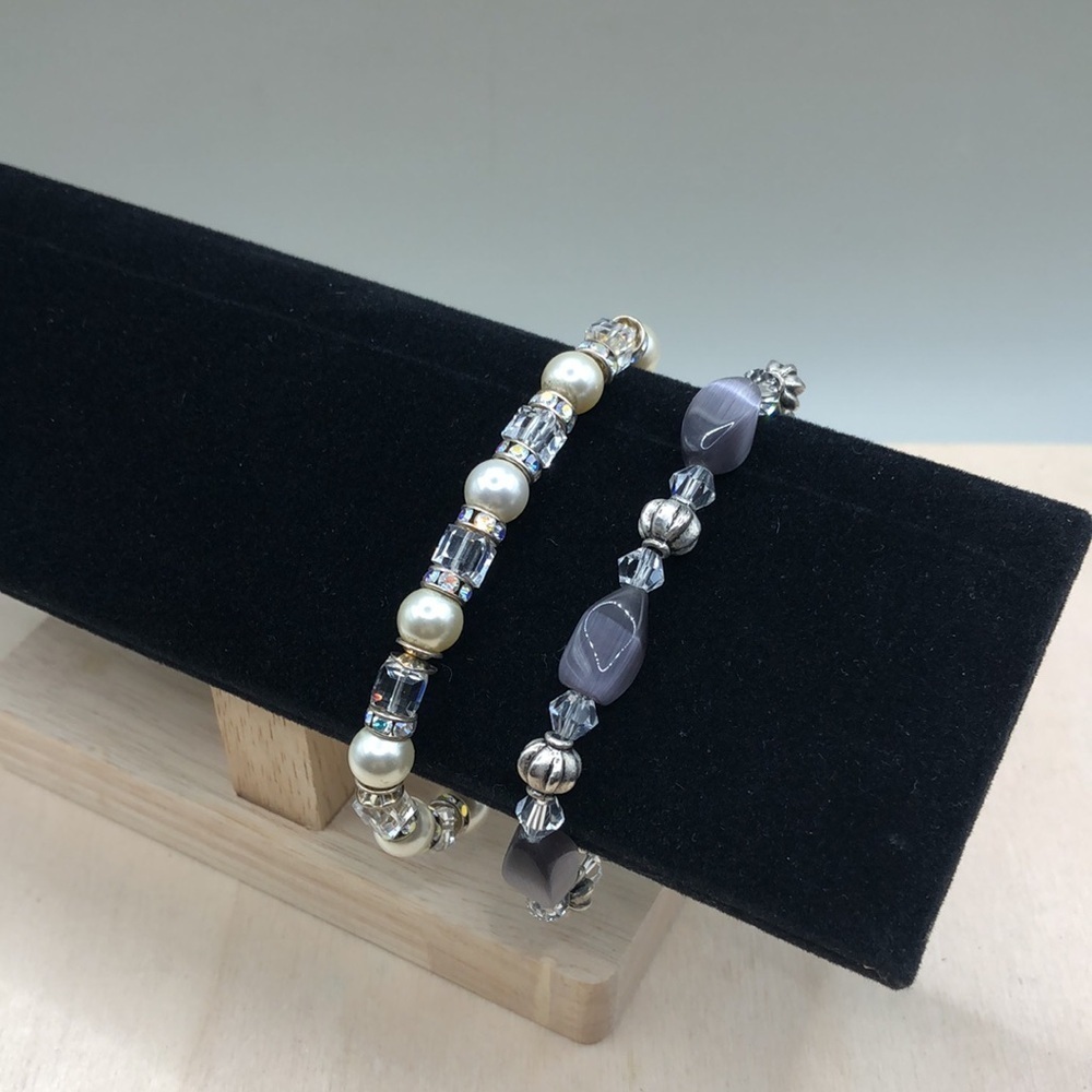 Artisan beaded bracelets glass crystals faux pearls, costume jewelry.